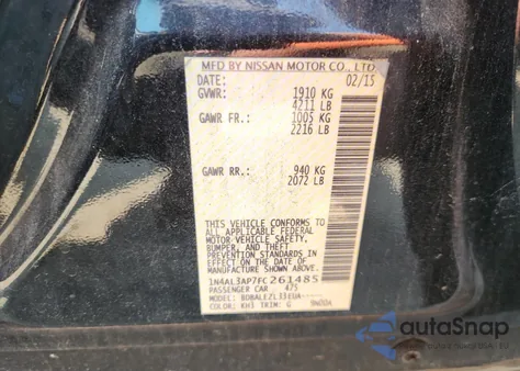 2015 Nissan Altima 2.5 из США, поврежденный, VIN 1N4AL3AP7FC261485